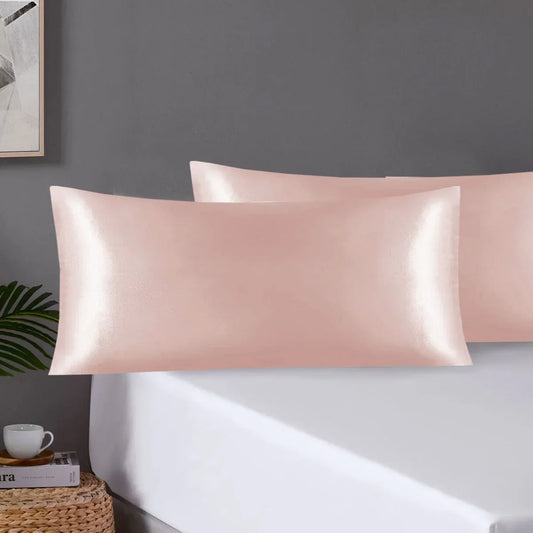 Pair of King Satin Silk Pillowcases with Envelope Closure 51 x 102 cm Rose - Mekamart Australia