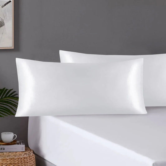Pair of King Satin Silk Pillowcases with Envelope Closure 51 x 102 cm White - Mekamart Australia