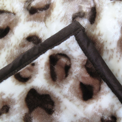 750gsm 3.5kg Double Layer Animal Print Faux Mink Blanket Queen 200x240 cm Taupe Jaguar