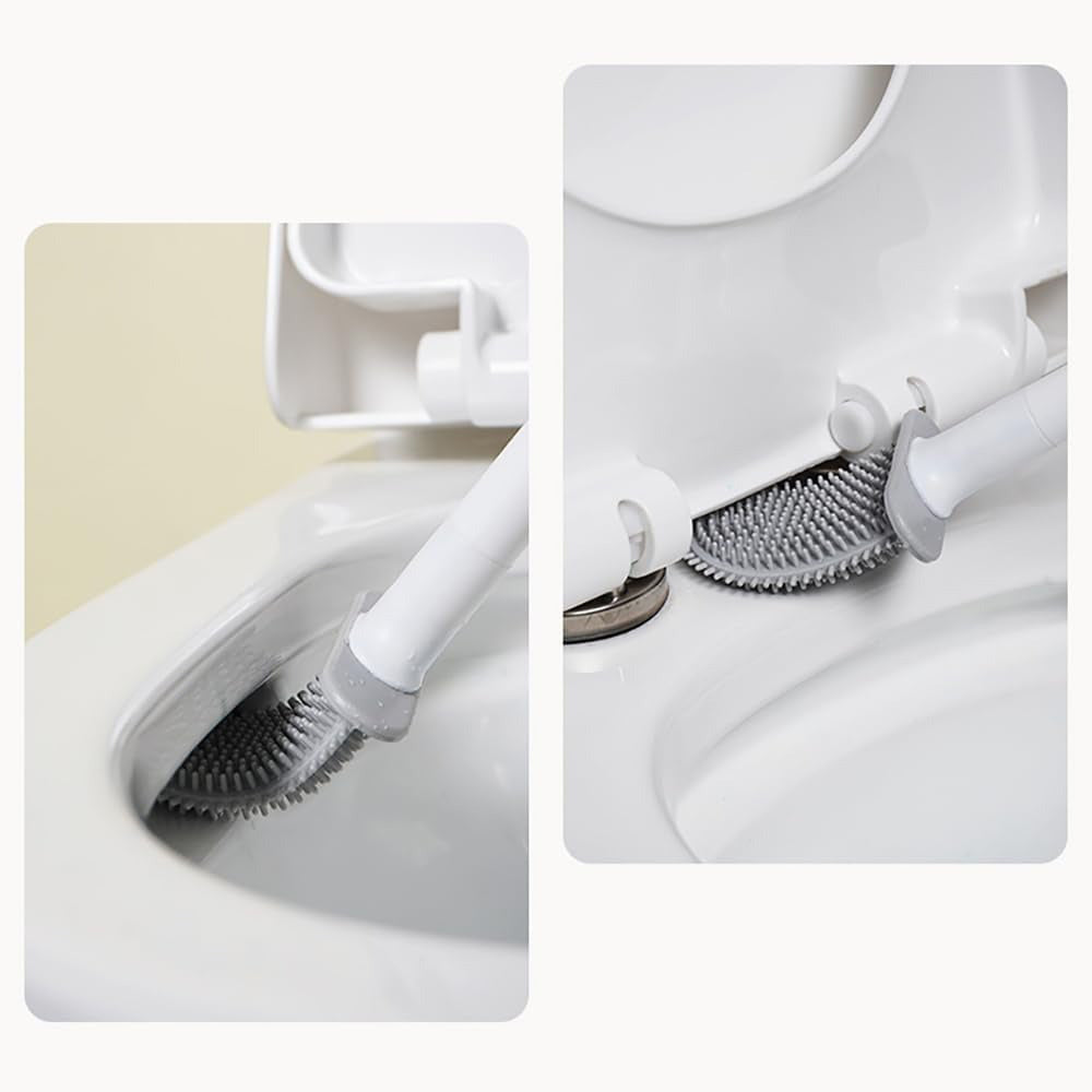 Silicone Flexible Head Deep Cleaning Toilet Brush with Wall Mount Holder