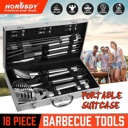 18Pcs BBQ Tool Set Stainless Steel Barbecue Utensil Cooking Grill Outdoor Cook