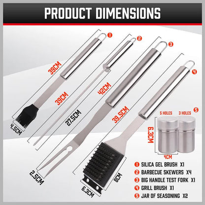 18Pcs BBQ Tool Set Stainless Steel Barbecue Utensil Cooking Grill Outdoor Cook