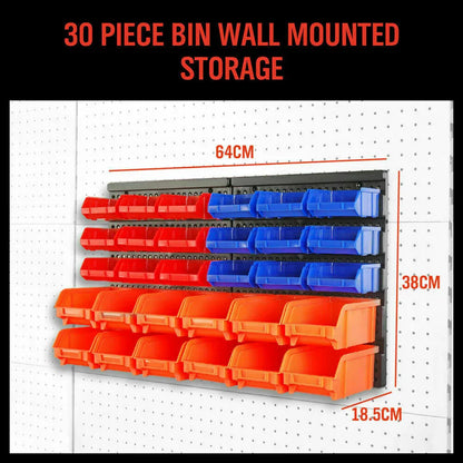 30 Bins Tool Storage Wall Mounted Organiser Parts Garage Workshop Box Heavy Duty - Mekamart Australia