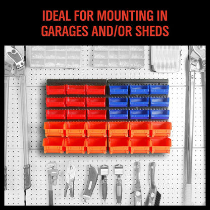 30 Bins Tool Storage Wall Mounted Organiser Parts Garage Workshop Box Heavy Duty - Mekamart Australia
