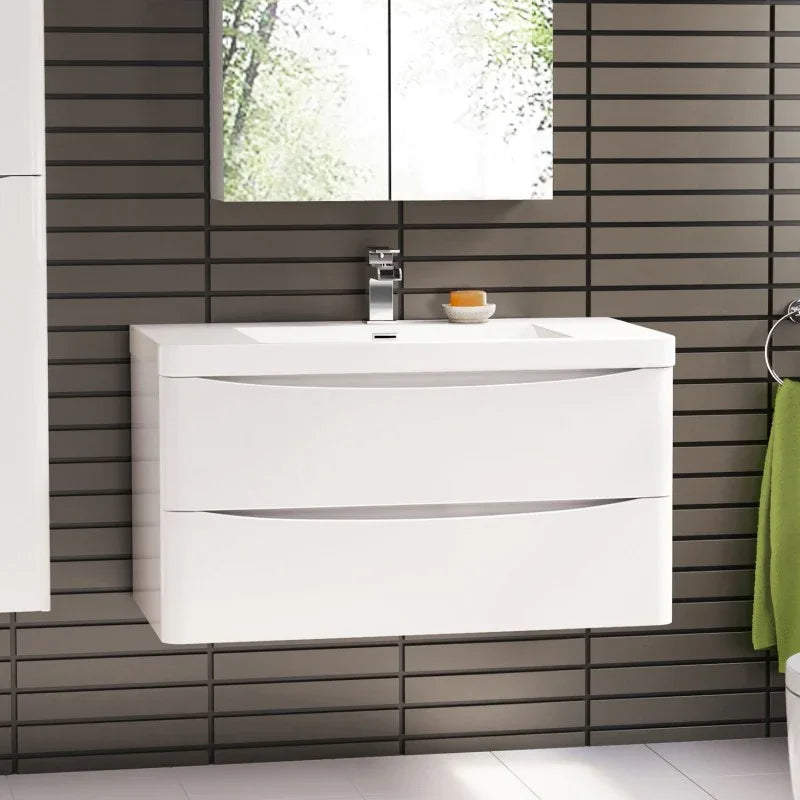Ancona wall hung bathroom vanity 1200mm Gloss White - Mekamart Australia