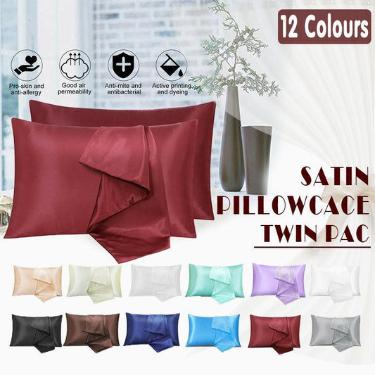2 Pack Satin Pillowcases Luxury Soft Cushion Covers Bedroom Home Decor - Lake Blue - Mekamart Australia