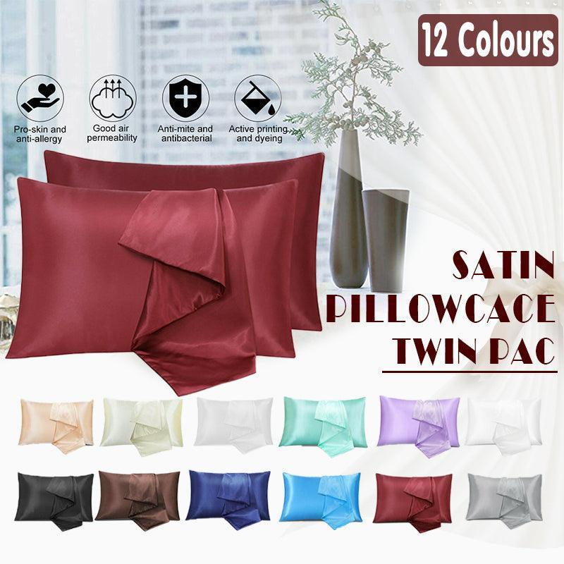 2 Pack Satin Pillowcases Luxury Soft Cushion Covers Bedroom Home Decor - Light Blue - Mekamart Australia