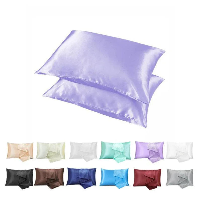 2 Pack Satin Pillowcases Luxury Soft Cushion Covers Bedroom Home Decor - Light Purple - Mekamart Australia