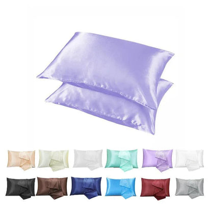 2 Pack Satin Pillowcases Luxury Soft Cushion Covers Bedroom Home Decor - Light Purple - Mekamart Australia