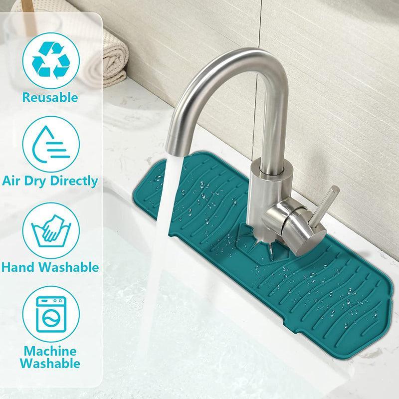 L Size Silicone Faucet Mat Kitchen Protector Faucet Absorbent Mat Sink Splash Guard - Green