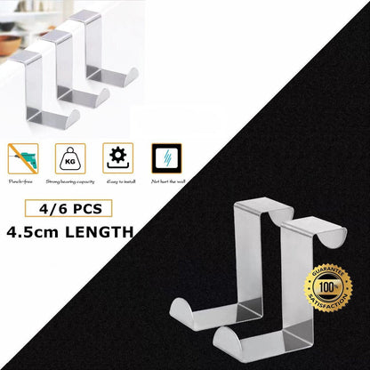 4X/6X Over Door Hooks Hanger Holder Stainless Steel Cabinet Organizer Clothes 4.5cm - 4 PCS - Mekamart Australia