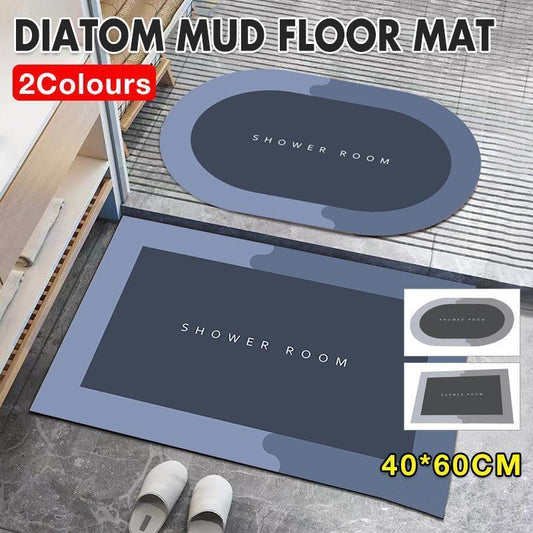 40*60CM Super Absorbent Floor Mat Soft Quick-Drying Non-Slip Diatom Mud Bath - Grey-Oval