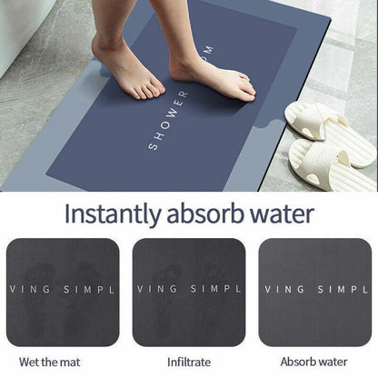 40*60CM Super Absorbent Floor Mat Soft Quick-Drying Non-Slip Diatom Mud Bath - Grey-Oval