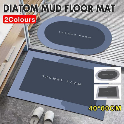 40*60CM Super Absorbent Floor Mat Soft Quick-Drying Non-Slip Diatom Mud Bath - Blue-Oval