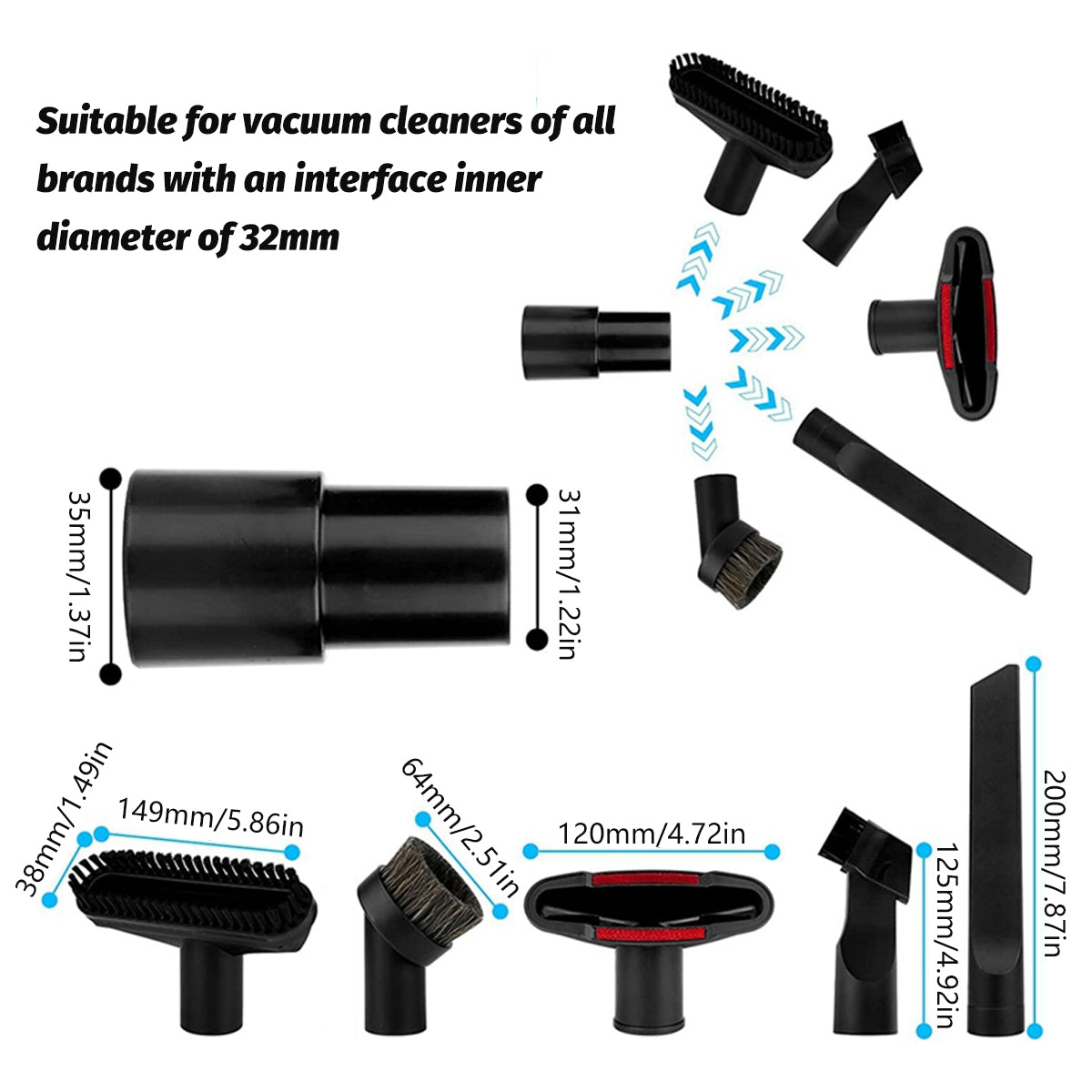 6pcs Vacuum Cleaner Accessory Suction Head Suitable for 32mm Inner Diameter Fit