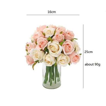 12 Heads Silk Rose Artificial Flowers Fake Bouquet - White