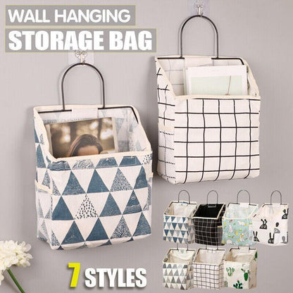 Wall Hanging Storage Bag Home Wardrobe Organiser Pouch Book Holder Phone Pocket - Grey Triangle