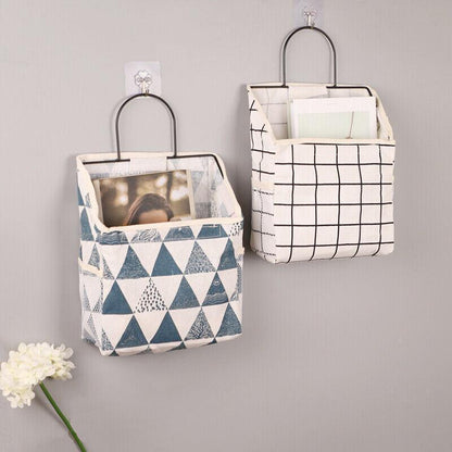 Wall Hanging Storage Bag Home Wardrobe Organiser Pouch Book Holder Phone Pocket - Grey Triangle
