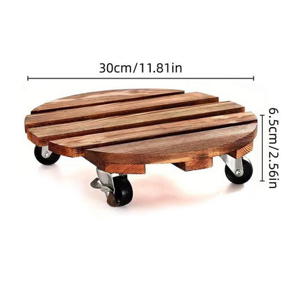 Wooden Round Universal Wheel Planter Base Tray Mobile Planter Stand for Garden