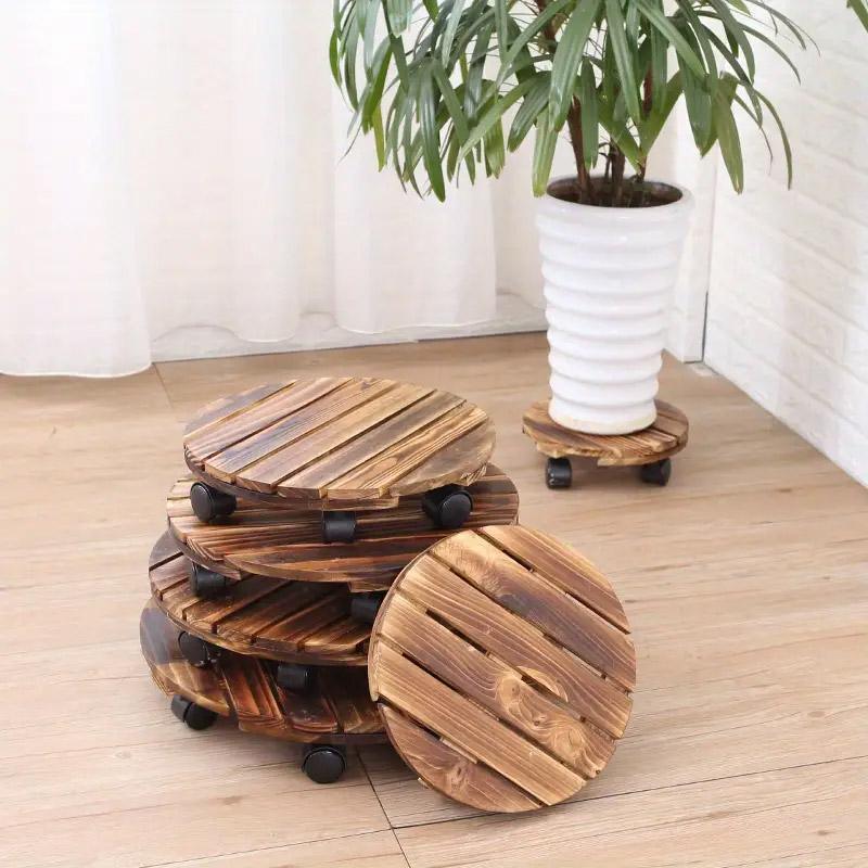 Wooden Round Universal Wheel Planter Base Tray Mobile Planter Stand for Garden