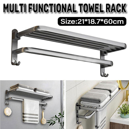 Grey Aluminum Towel Rack Punch-Free Bathroom Storage Towel Holder Home Organizer