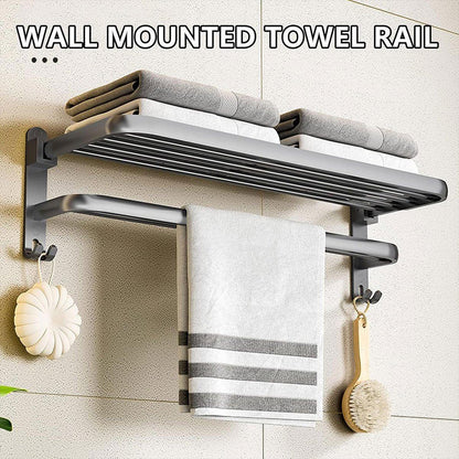Grey Aluminum Towel Rack Punch-Free Bathroom Storage Towel Holder Home Organizer