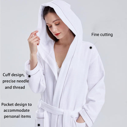 Hotel Bathrobe Waffle Hooded Robe Soft Absorbent for Men and Women Unisex Towels