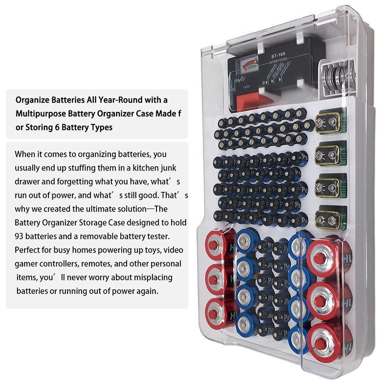 93 Slot Battery Storage Organizer Holder with Tester-Battery Caddy Rack Case Box - Mekamart Australia