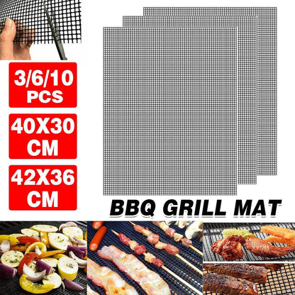 3/6/10PCS Non-Stick BBQ Grill Mat Mesh Liner Cooking Barbecue Sheet Baking Pad - 40X30cm-3PCS
