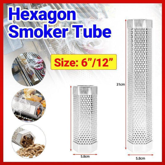 Hexagon Bbq Smoker Tube Stainless Steel Grill Accessory Smoking Box Long Lasting - 6Inch