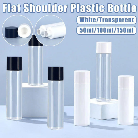 50/100/150ml Plastic Toner Lotion Bottles Refillable Travel Cosmetic Containers - White Lid + Transparent Bottle - 100ml - Mekamart Australia