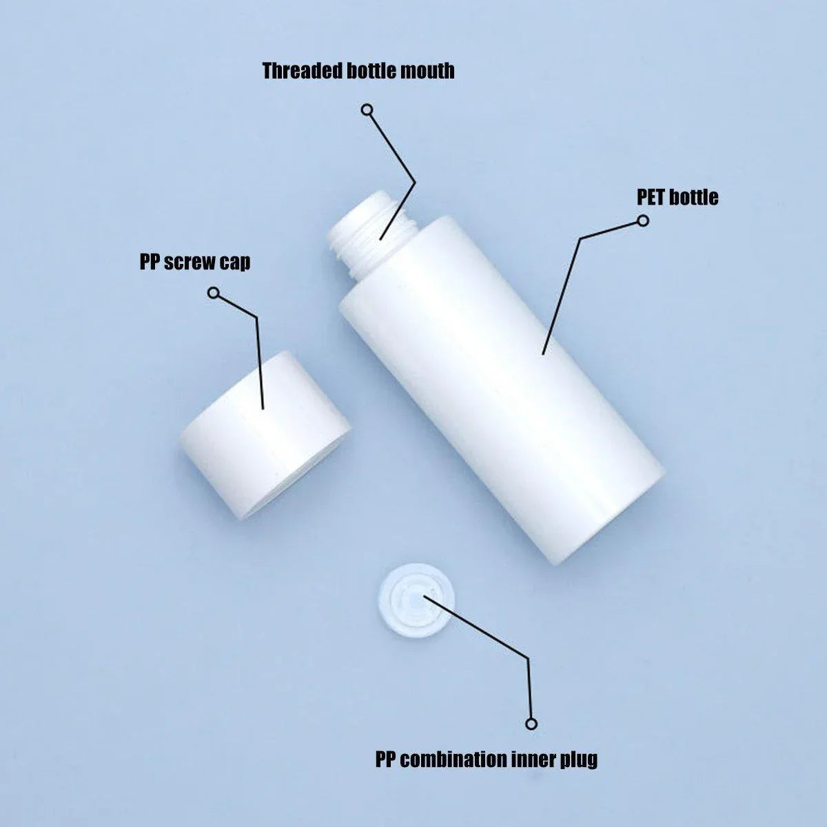 50/100/150ml Plastic Toner Lotion Bottles Refillable Travel Cosmetic Containers - White Lid + Transparent Bottle - 150ml - Mekamart Australia