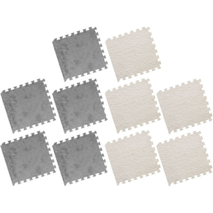 Foam Floor Mats Set 10PCS Shaggy Interlocking Tiles Soft for Kids Room Play Area - Grey-White