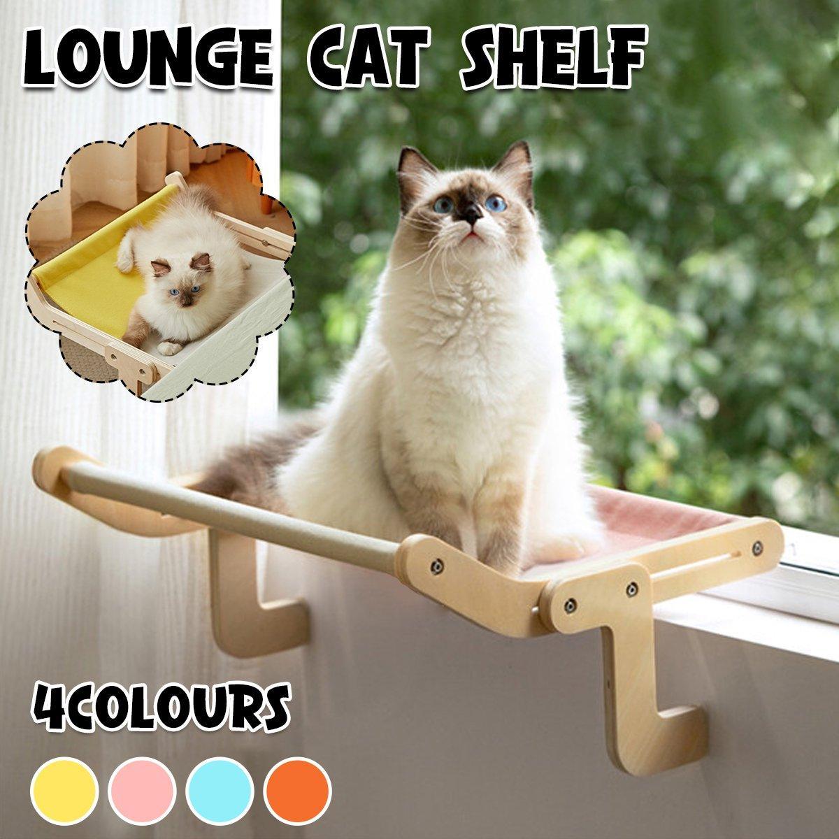 Window Hanging Cat Hammock Solid Wood Sun Bed Nest for All Seasons Durable - Grey+Orange