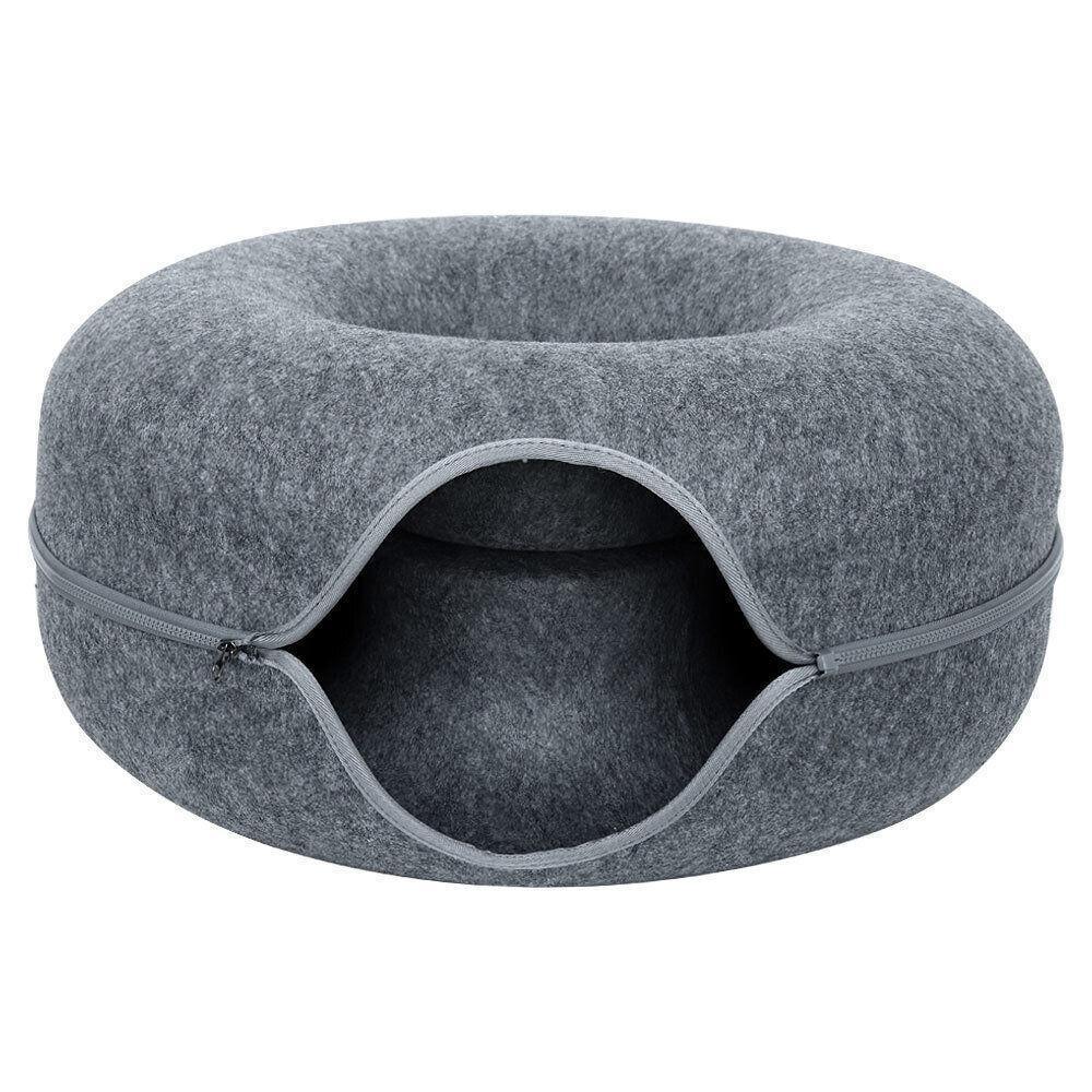 Felt Cat Tunnel Bed Donut Cave Nest for Kittens and Small Pets 50x30cm - Light Grey