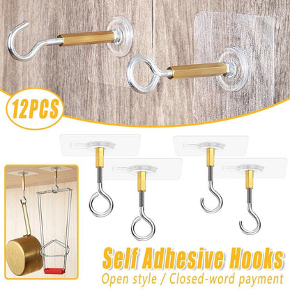 12 PCS Heavy Duty Self Adhesive Hooks Stainless Steel Ceiling Hooks for Home - Closed - Mekamart Australia