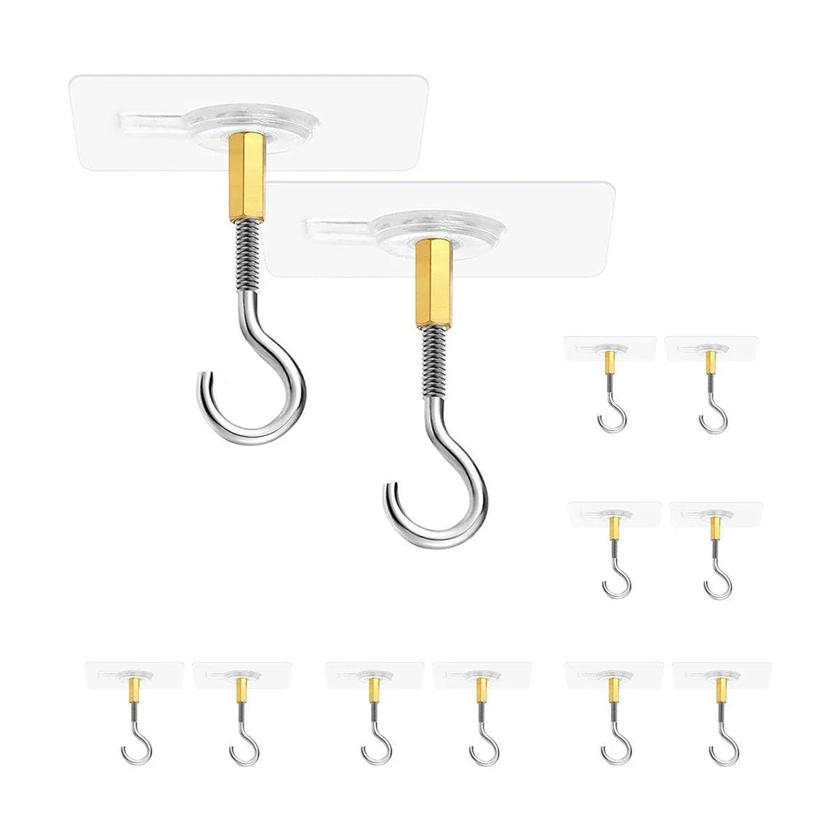 12 PCS Heavy Duty Self Adhesive Hooks Stainless Steel Ceiling Hooks for Home - Closed - Mekamart Australia