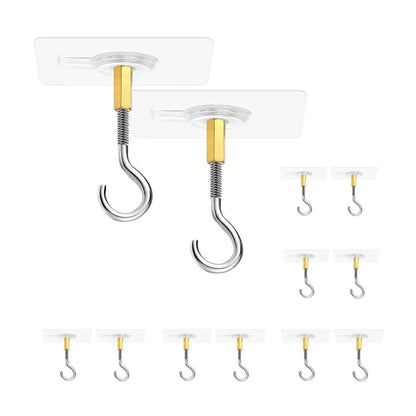 12 PCS Heavy Duty Self Adhesive Hooks Stainless Steel Ceiling Hooks for Home - Closed - Mekamart Australia