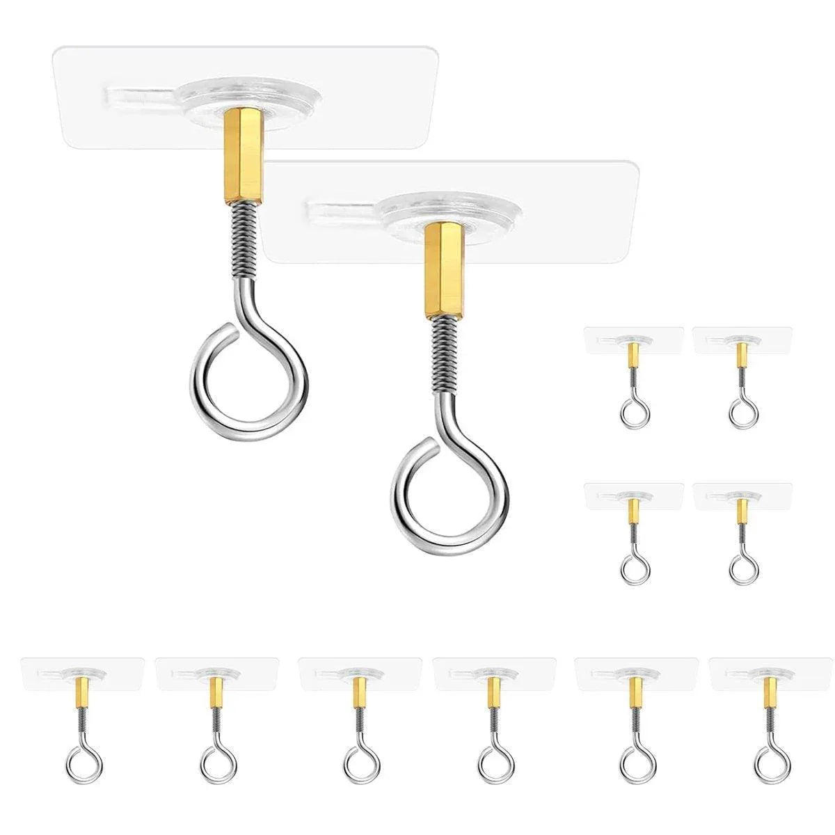 12 PCS Heavy Duty Self Adhesive Hooks Stainless Steel Ceiling Hooks for Home - Closed - Mekamart Australia