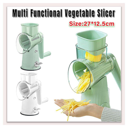 Multifunctional Vegetable Cutter Drum Slicer Kitchen Hand Cranked Grater Tool - White