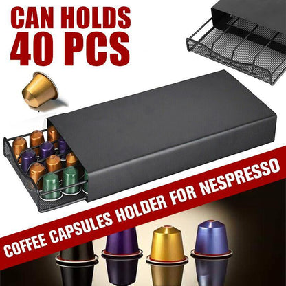 Coffee Pod Holder Drawer for Nespresso - 40 Capsules Storage Rack Stand