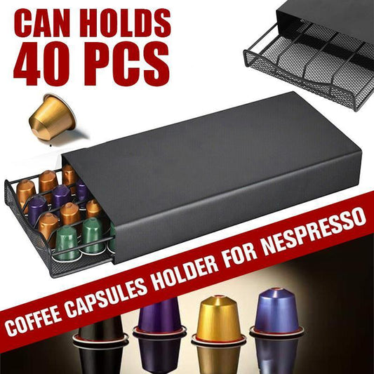 Coffee Pod Holder Drawer for Nespresso - 40 Capsules Storage Rack Stand