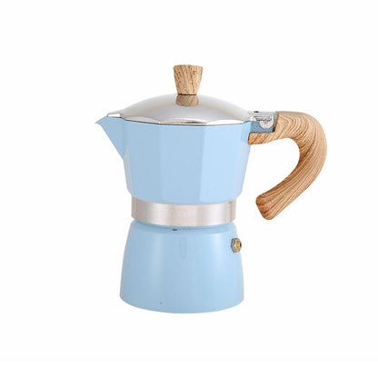 Portable Coffee Maker Wood Grain Handle Outdoor Manual Espresso Machine Camping - Beige-300ml