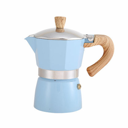 Portable Coffee Maker Wood Grain Handle Outdoor Manual Espresso Machine Camping - Beige-300ml