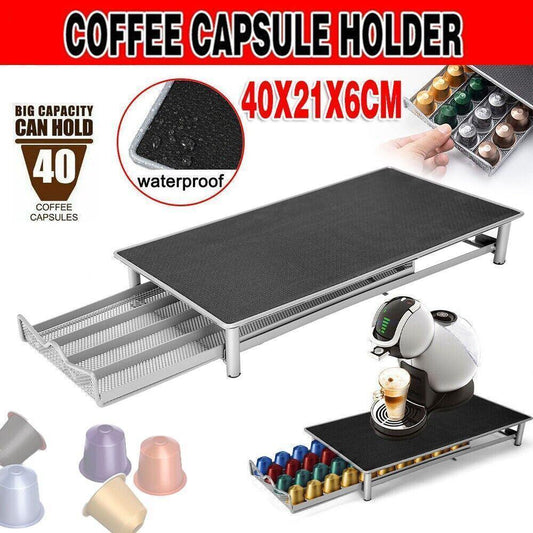 Coffee Capsule Drawer Holder for 40 Nespresso Pods with Non-Slip Top Rack