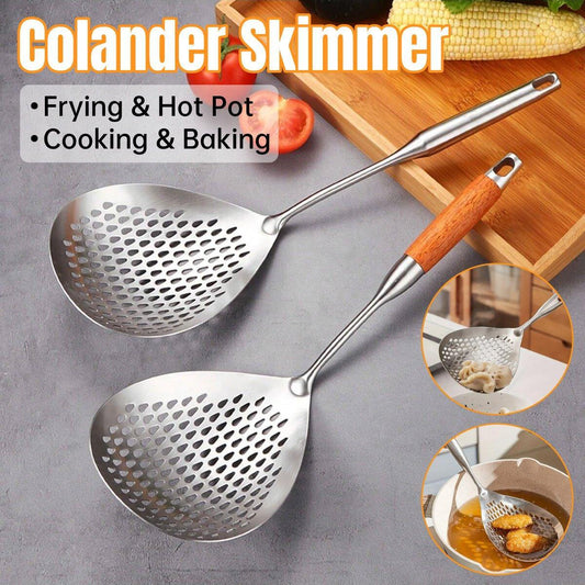 304 Stainless Steel Kitchen Colander Long Handle Noodle Dumpling Strainer Spoon - Stainless steel