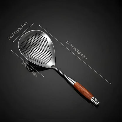 304 Stainless Steel Kitchen Colander Long Handle Noodle Dumpling Strainer Spoon - Stainless steel
