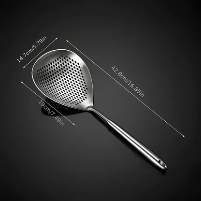 304 Stainless Steel Kitchen Colander Long Handle Noodle Dumpling Strainer Spoon - Stainless steel