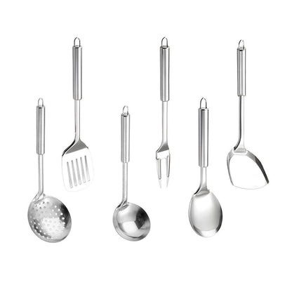 6PCS Stainless Steel Kitchen Utensil Set with Frying Spatula Colander and Spoon