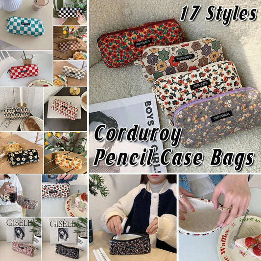 Large Capacity Pencil Case Organiser Bag Stationery Holder School Travel Pouch - Cartoon Flowers